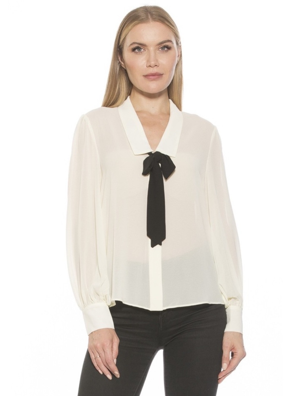 Alexia Admor Size 14 Ivory Serena Blouse with Black Bow Tie